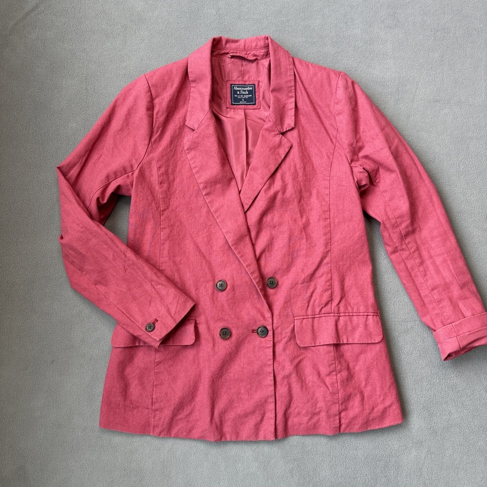 Abercrombie‎ & Fitch Y2K Blazer Womens Small Pink Linen Cotton Blend Jacket